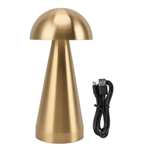 Mushroom Shape Table Lamp 3 Color Temperature LED Dimmable Cordless USB Rechargeable Modern Bedside Nightstand Lamp for Bedroom Living Room Gold