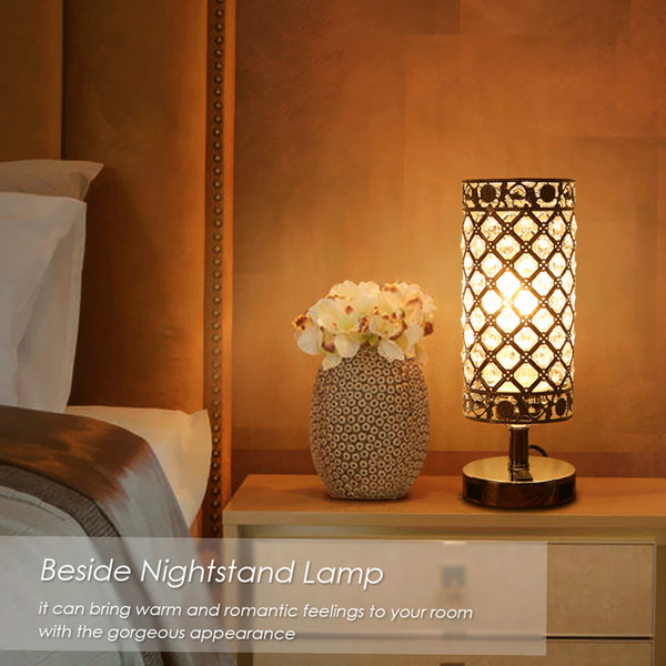Tomshine Crystal Bedside Table Lamp Decorative Desk Light with Dual USB Charging Port Modern Nightstand Lamp for Bedroom Living Dining Room Office