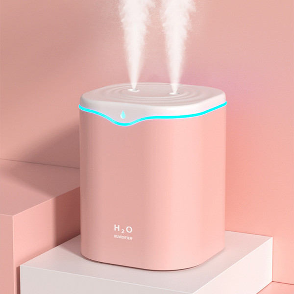 USB Humidifier Dual Spray Silent Large Capacity Fine Mist Portable Humidifier with Night Light for Bedroom Office Pink