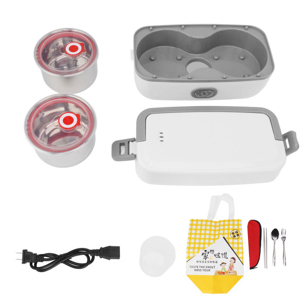 Electric Lunch Box 2 Compartment Fast Heating Stainless Steel Leak Proof Food Heater Warmer for Office Home