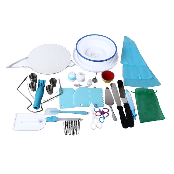 140PCS Cake Decorating Supplies Kit Turntable Piping Bags Tips Spatula Scraper Leveler Baking Accessory for Birthday Party