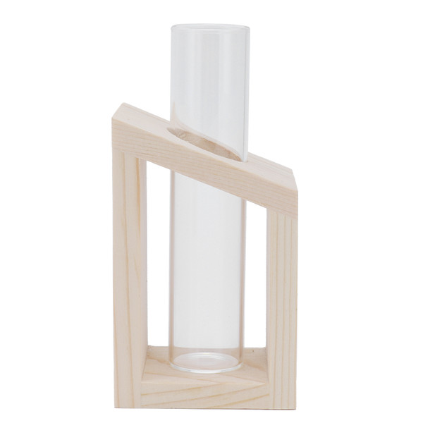 Tube Glass Vase Hydroponic Glass Vase with Wooden Stand Desktop Hydroponic Plant Glass Container