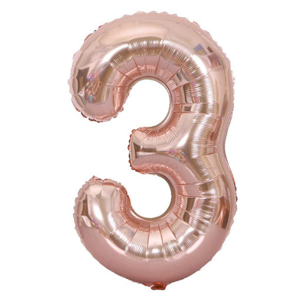 40in Large Rose Golden Foil Number 0-9 Balloons for Wedding Birthday Party Decor(Number 3)