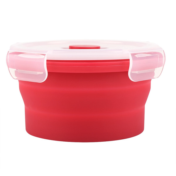 350ml Round Silicone Bento Box Collapsible Lunch Box Microwave Food Container (Red)