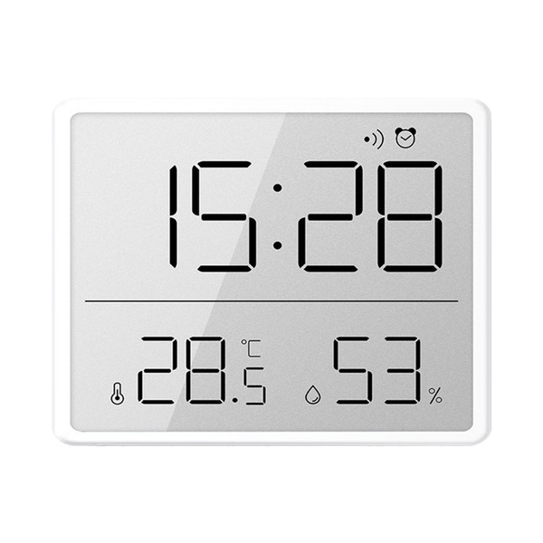Digital Alarm Clock LCD Screen Temperature Humidity Time Display Electronic Clock for Home Bedroom Office White 8218