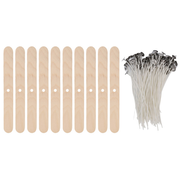 110 Pcs 15cm Candle Wicks and Candle Wick Holder Low Smoke 100 Wicks Plus 10 Centering Devices for Candle MakingWood