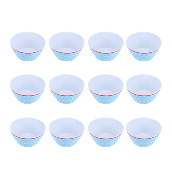 12PCS 6in Salad Bowls Food Serving Bowls Imitation Porcelain Dinnerwar TablewareLight Blue Dot