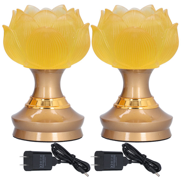 2Set LED Lotus Buddha Lamp Imitated Colored Glaze Prayer Light Home Meditation Buddhist SuppliesUS Plug 100‑240V
