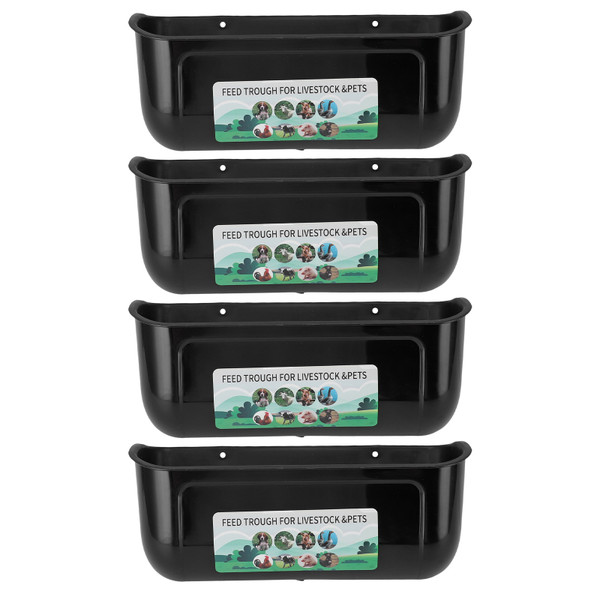 4pcs Large Chicken Feeder Feed Trough with Clips Hanging Fence Feeders for Goat Duck Goose Livestock Feeding Container Waterer Bucket Black