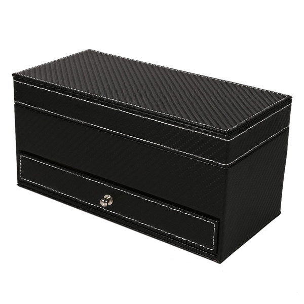 High Grade 4 Slot Leather Watch Storage Box Case With Drawer Jewelry Organizer Container(Black)