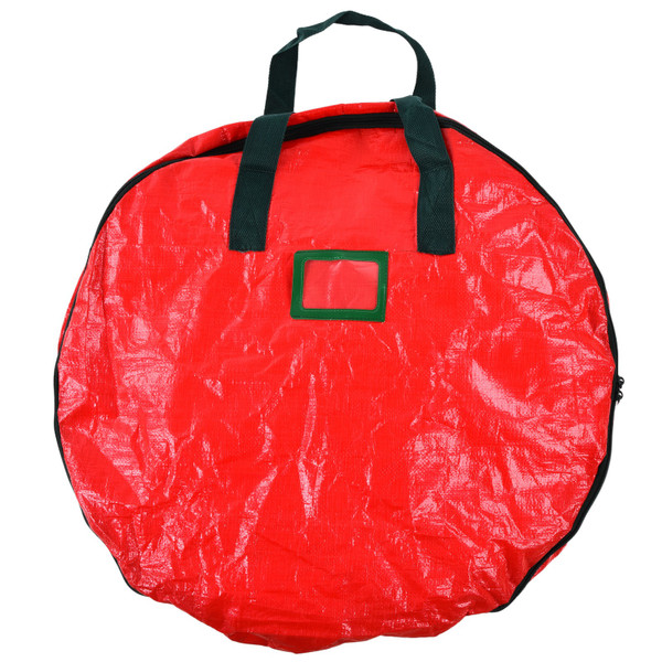 Christmas Wreath Storage Bag PE Woven Fabric Dustproof Round Red Storage Bag for Home Party Office