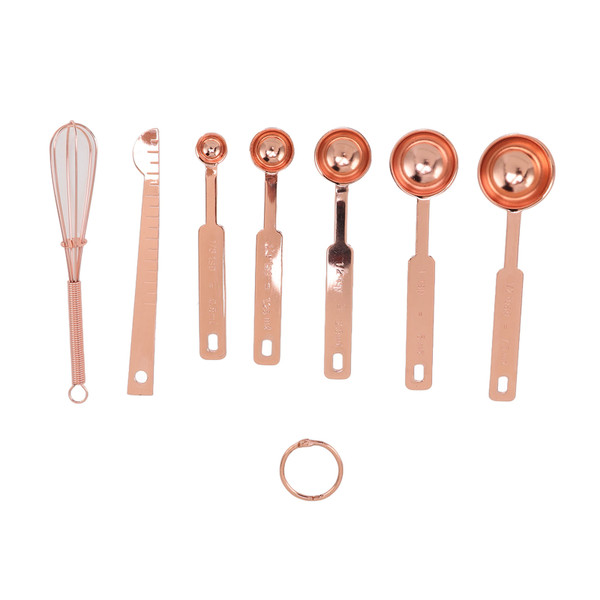 Measuring Spoons 7 in 1 Stainless Steel Stackable Design Multifunction Measuring Spoons Set with Leveler Eggbeater Rose Gold