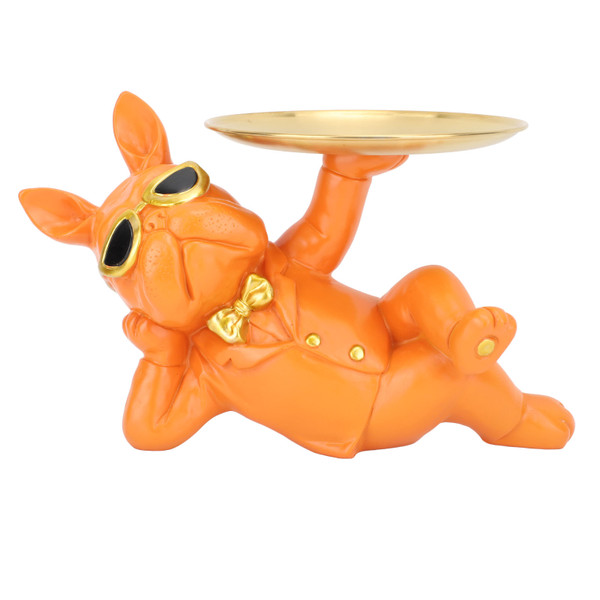 Bulldog Statue Storage Tray Synthetic Resin Unique Bulldog Tray Ornament for Home Entryway Shop Office Orange