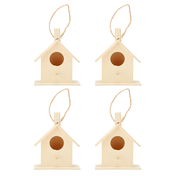 4pcs Wooden Bird House Rural Style Bird House Home Gardening DIY Decoration Bird Nest with Hanging Rope for Backyard Garden Patio