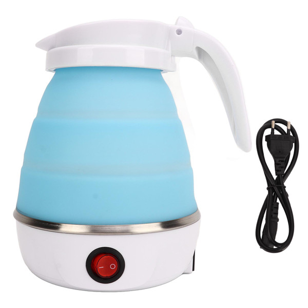 Foldable Portable Kettle Quick Boiling Safe Collapsible Electric Travel Water Boiler for Home Camping 600ml Blue EU Plug 220V