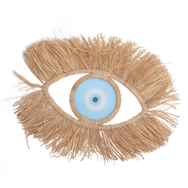 Woven Eye Wall Decor Weather Resistant Vivid Elegant Straw Woven Wall Ornament for Living Room Bedroom Sky Blue