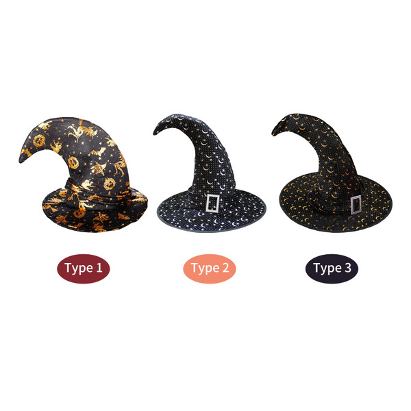 Halloween Witch Hat Scary Creepy Wide Brim Pointed Hat Halloween Gift for Men Women Kids Halloween Costume Cosplay Party Festivals Decoration