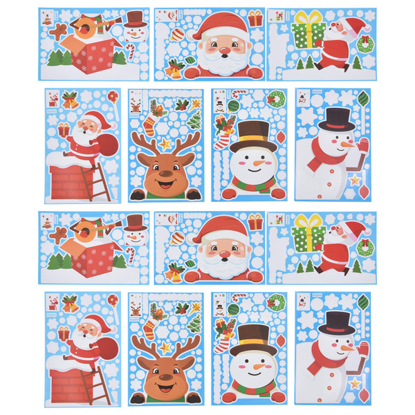 14pcs Christmas Stickers Cute Snowflake Reindeer Elf Pattern Christmas Window Clings for Window Glass Party Decorations