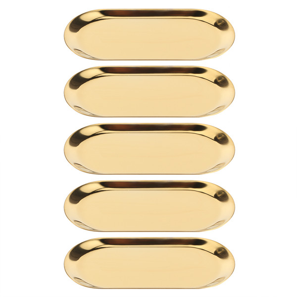 5pcs Stainless Steel Oval Shaped Towel Tray Cosmetics Jewelry Storage Tray Dish Plate OrganizerGold