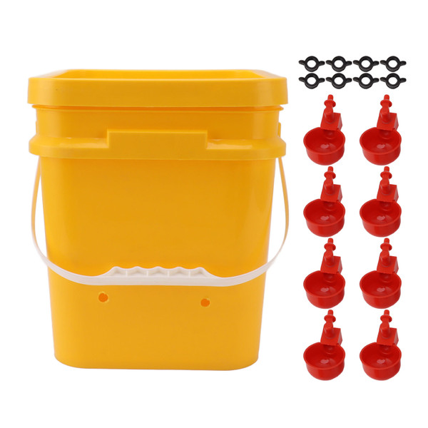 Automatic Chicken Waterer Cup with 12L Handheld Barrel Poultry Drinking Equipemnt for Goose Duck Bucket + Conjoined Red Bird Bowl+ Black Screws