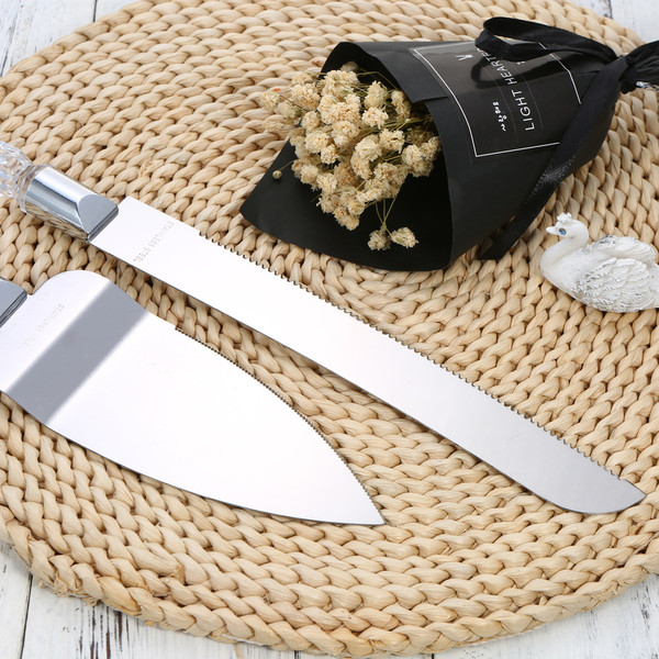 Stainless Steel Wedding Cake Knife & Server Set Crystal Handle Cake Cutter with Packing Box for Wedding Anniversary Reception
