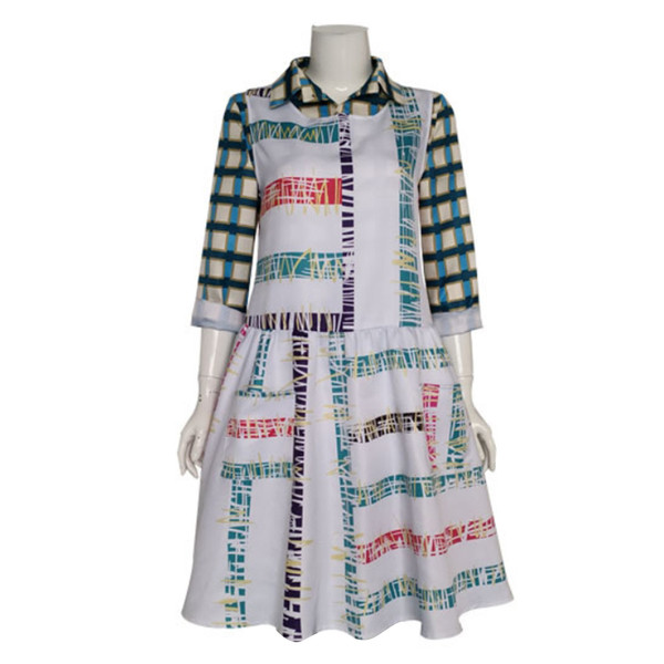 TV Drama Cosplay Costume Check Short Sleeve Shirt Print No Sleeve Dress for Halloween Carnival