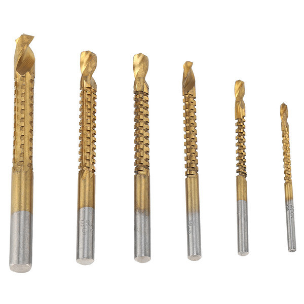 6Pcs HSS Titanium Coated Drill Bit Woodworking Wood Aluminum Plastic Hole Grooving Tool