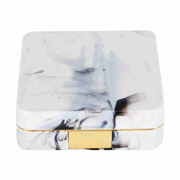 Portable Marble Surface Mirror Square Soaking Contact Lens Case Golden