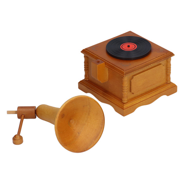 Wood Simulation Gramophone Retro Music Box for Holiday Wedding Gifts Furniture Decoration