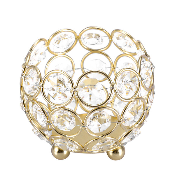 Crystal Tea Light Candle Holders Wedding Decor Table Centerpieces (Gold Diameter 8cm)
