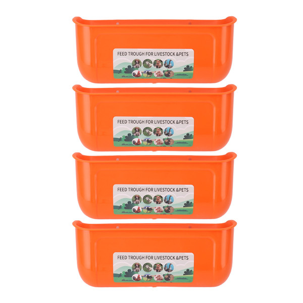 4pcs Large Chicken Feeder Feed Trough with Clips Hanging Fence Feeders for Goat Duck Goose Livestock Feeding Container Waterer Bucket Orange