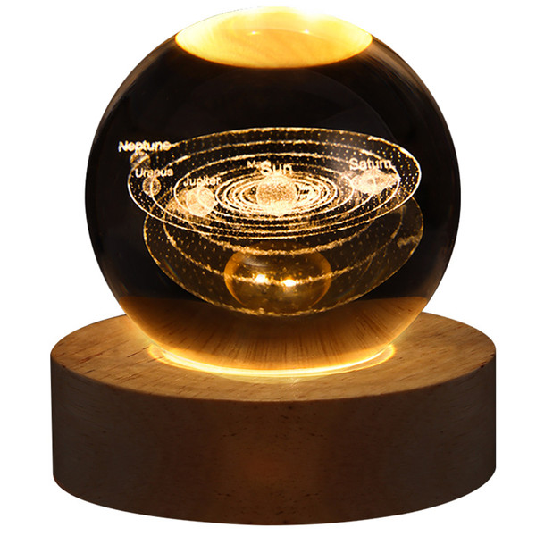 Crystal Globe Light 3D Engraved Glowing Crystal Ball Night Light Romantic Ambient Lamp with Wooden Base