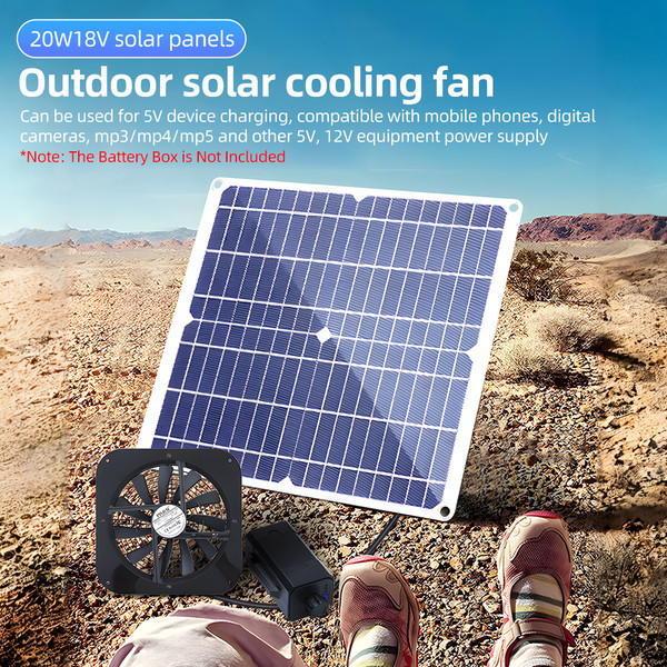 20W Solar Powered Fan 10 Inch Waterproof USB Solar Panel Vent Exhaust Fan High Speed Air Flow Outside Kit for Chicken Coops Greenhouses Sheds Pet Houses Windows