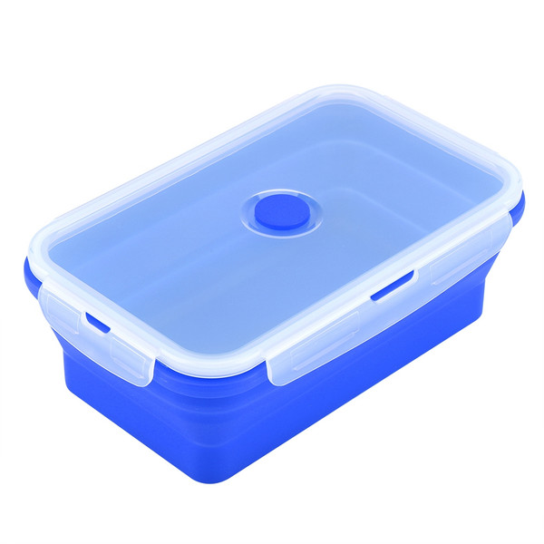 1200ml Rectangle Silicone Bento Box Collapsible Lunch Box Microwave Food Container (Dark Blue)