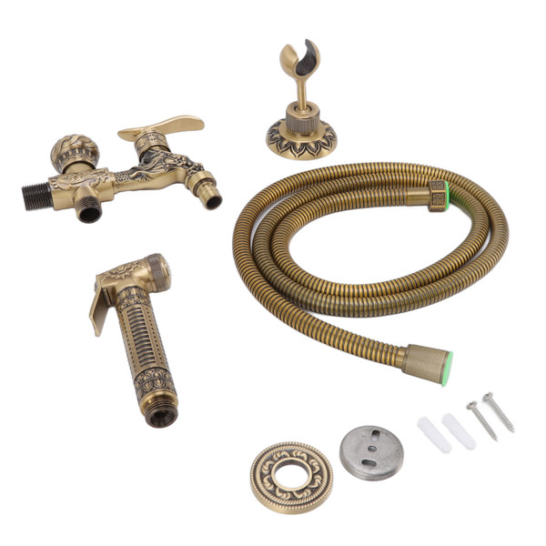 Bidet Faucet Wall Mounted Antique Brass Water Tap with Shower Sprayer for Bathroom Washing Machine