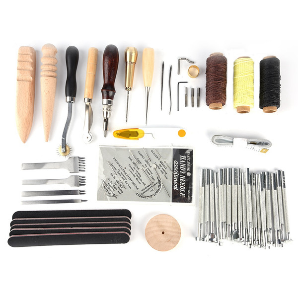 59 Pcs Leather Craft Sewing Tool Hand Stitching Sewing Prong Punch Tools Saddle Groover Leather