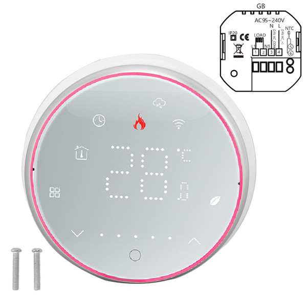Wireless Smart Thermostat Accurate Programmable WiFi Thermostat Voice APP Control for Electric Heating AC95‑240V Round Base White