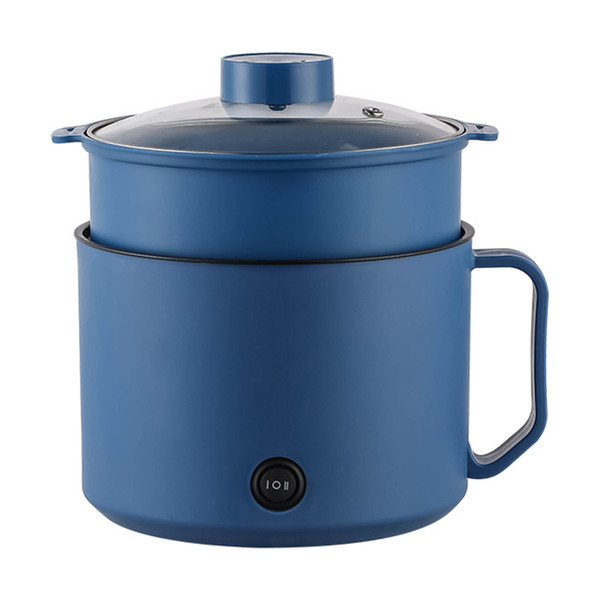 Electric Cooker Pot Rapid Heating Multi Functional Anti Stick Mini Electric Noodles Hot Pot for Students Dorm 1.8L 300W/600W Blue + Steaming Basket