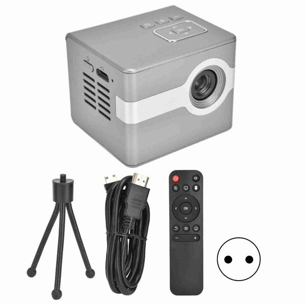 C50 Miniature DLP Projector Portable High Definition Cinema Projector with Remote Control TripodSilver Gray EU Plug 100‑240V