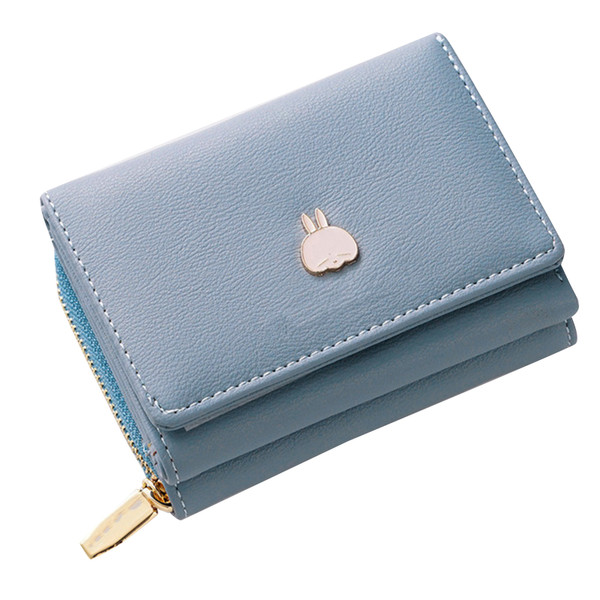 Women Wallets Square Cartoon Pu Leather Multi Card Slots ID Card Wallet Zipper Coin Purse for Girl Light Blue
