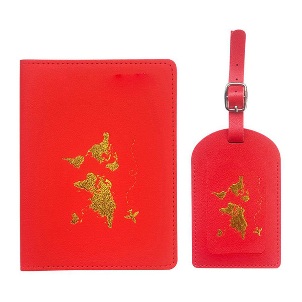 Luggage Tags and Passport Cover Set PU Leather Map Luggage Tags Suitcase Tags Passport Holder Travel Gift
