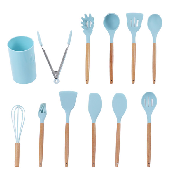 12PCS/Set Kitchen Utensil Set Non Stick Cooking Utensils Wooden Handle Silicone Kitchenware
