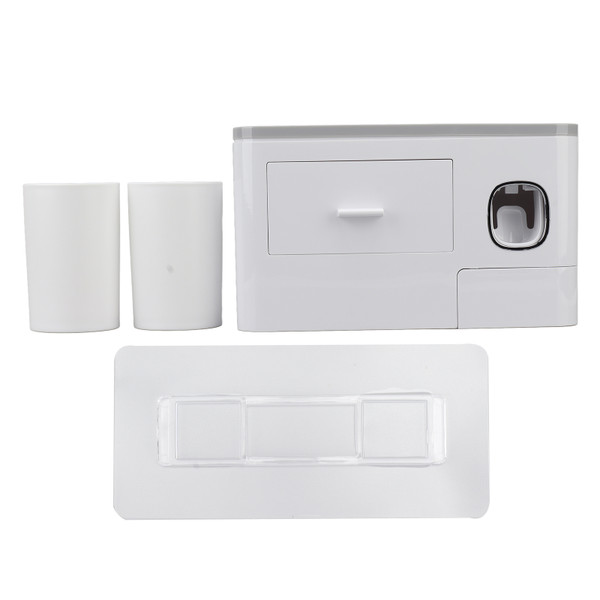 Toothpaste Dispenser Wall Mounted Toothpaste Dispenser Squeezer Kit for Bathroom Accessories Two Cups, Gray