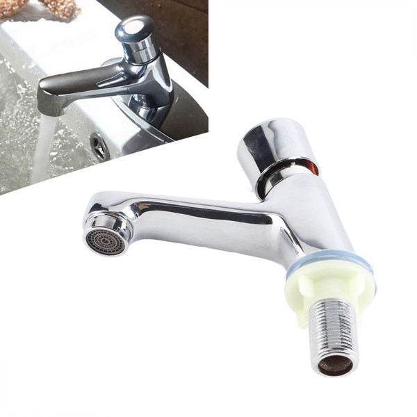 Public Ktchen Bathroom Chrome Plated Self Closing Water Saving Time Delay Basin Sink Tap Faucet Female Thread G1/2
