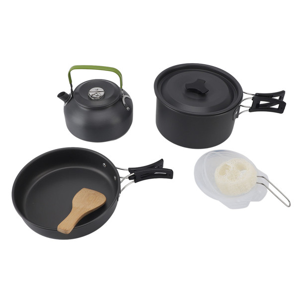 Camping Cookware Portable Nonstick Pot and Pan Set with Kettle Bowls Spoon Spatula for Backpacking Outdoor Picnic Barbecue Cooking