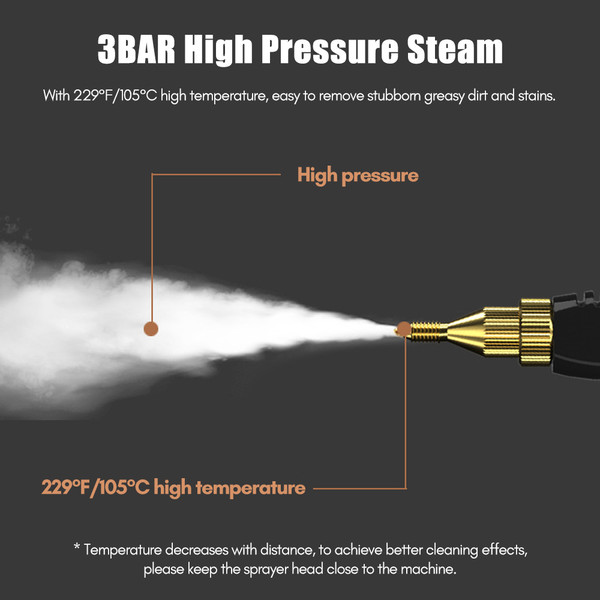 2500W Portable Handheld Steam Cleaner High Temperature Pressurized Steam Cleaning Machine with Brush Heads for Kitchen Furniture Bathroom Car