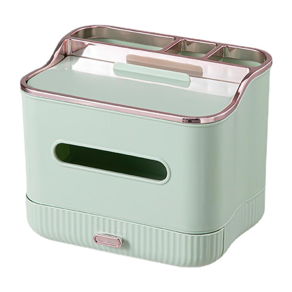Paper Box Cover Decorative Multifunctional Facial Paper Holder with Tray for Home Table Green