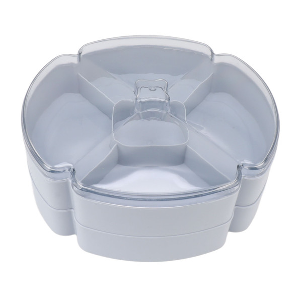 Plastic Divided Serving Tray Double Layer Divided Serving Dish Nut Platter Candy Snacks Dried Fruit Plate with Lid Blue