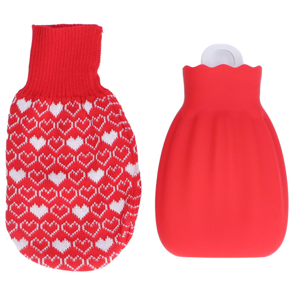 Hot Water Bottle Silicone Explosion Proof Hot Water Bag with Knitted Cover for Home Office 550mlRed