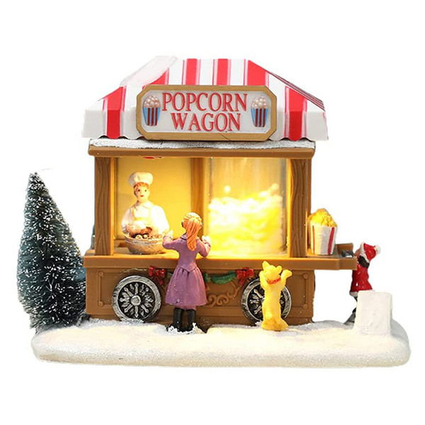 Christmas Village Houses with LED Lights Small House Dining Car Luminous Landscape Snow Resin Ornament Xmas Holiday Decorations Gifts